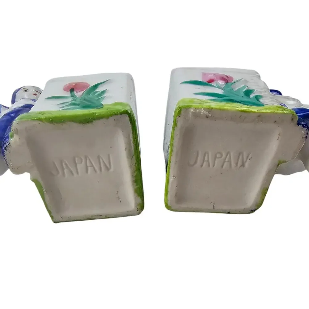 Vintage‎ Japan Dutch Blue & White Dutch Children 3'' Planters. Tulips,